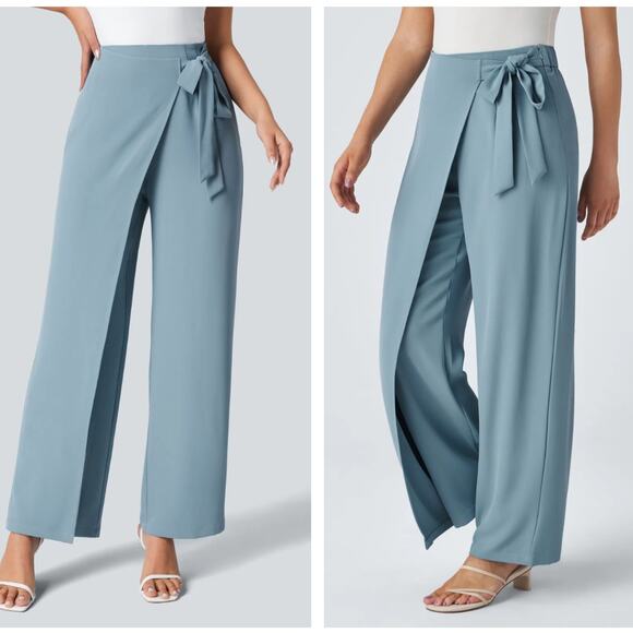 HALARA Flex High Waist Tie Side Wide Leg Pant Forget Me Not Blue Sz L NWT {Z23} - Picture 3 of 3